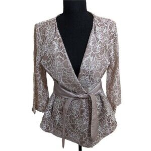 MARINA Vintage Evening Jacket Floral Lace Sheer Sleeves Boho Size 8